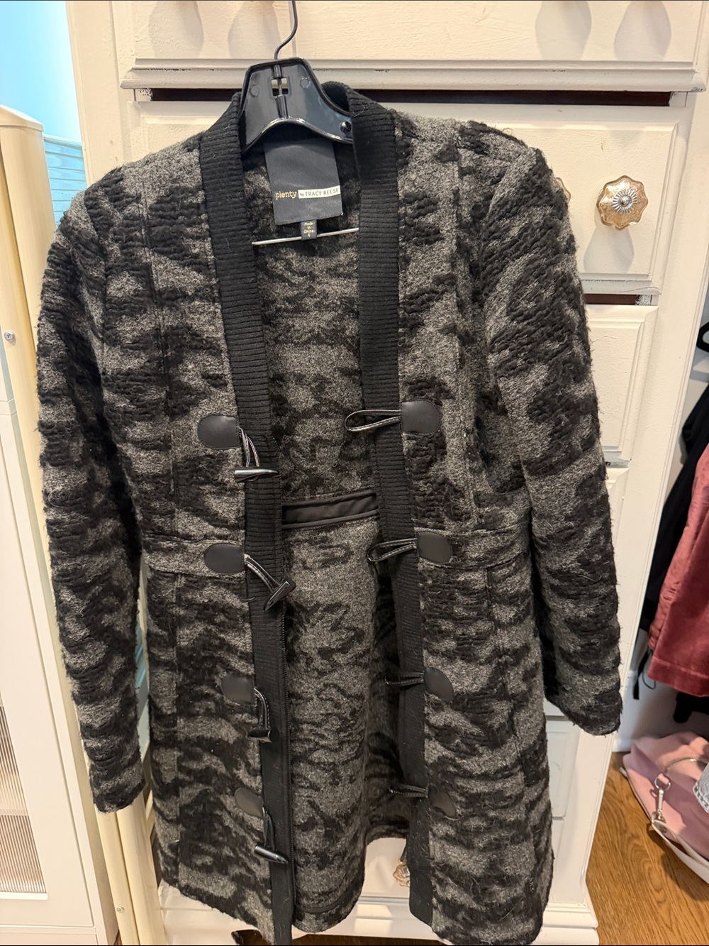 Plenty by Tracy Reese Gray & Black Toggle Knit Coat